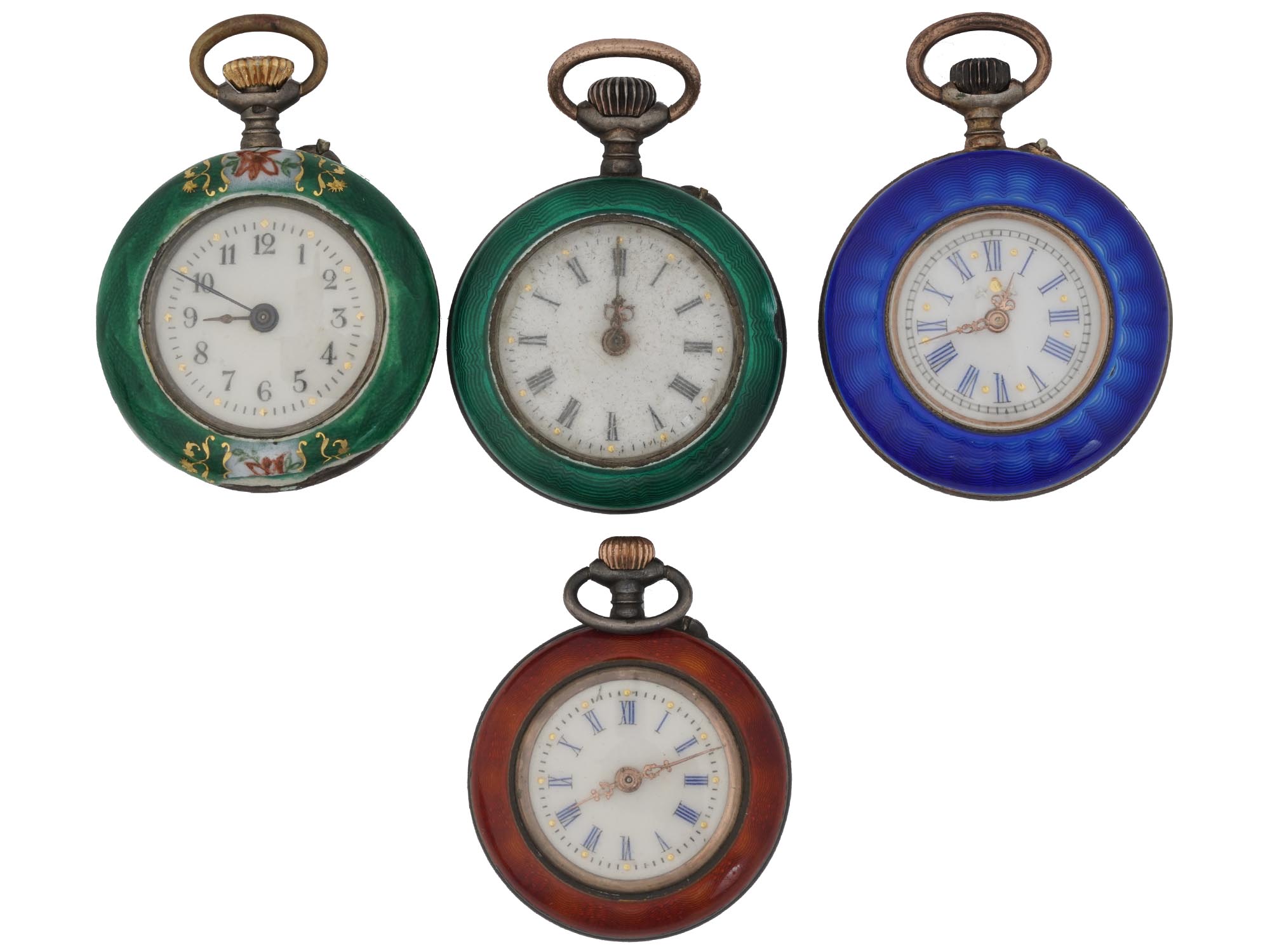 LOT FOUR CONTINENTAL SILVER ENAMEL POCKET WATCHES PIC-0